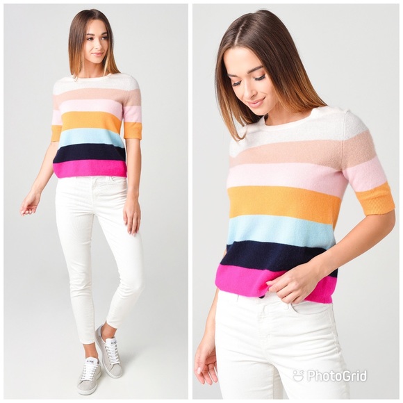 Anthropologie Sweaters - NWT White + Warren Cashmere Technicolor Striped Sweater Top